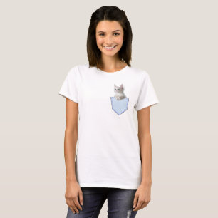 White Kitten in pocket funny illusion 3D graphic T-Shirt