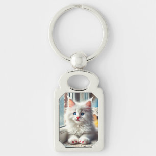 White Kitten Key Ring