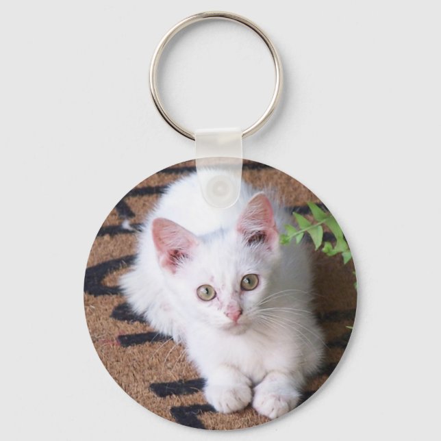 White Kitten Key Ring (Front)