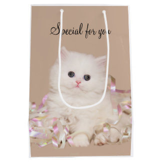 White kitten medium gift bag
