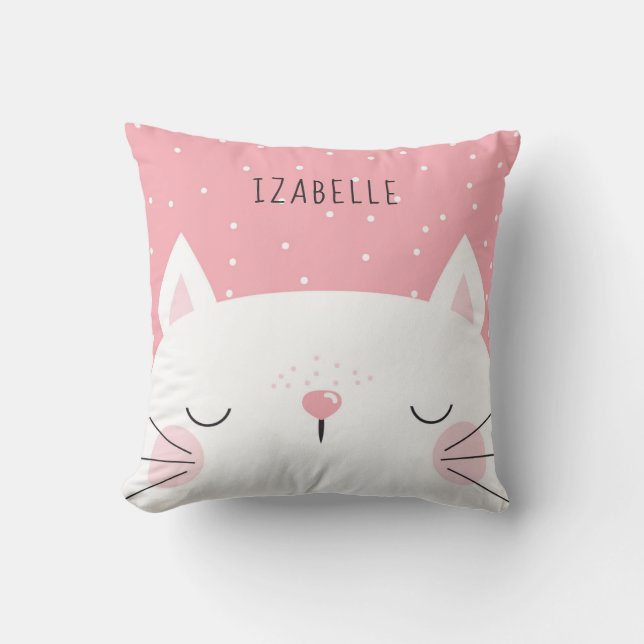 White Kitten - Nursery Decor - Name Cushion (Front)