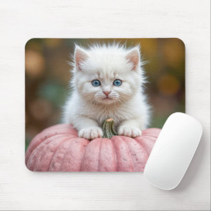 White Kitten On Pink Pumpkin Mouse Mat