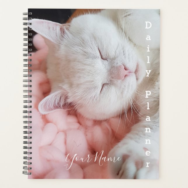 White Kitten Pink Bed  - Daily Planner- HAMbWG Planner (Front)