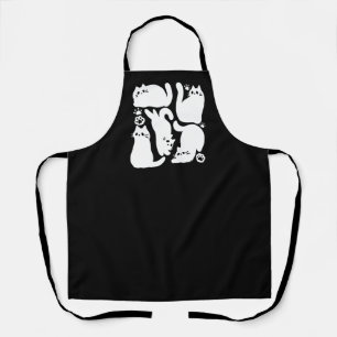 White Kitten Silhouettes - Cute Feline Design Apron
