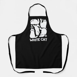 White Kitten Silhouettes - Cute Feline Design Apron