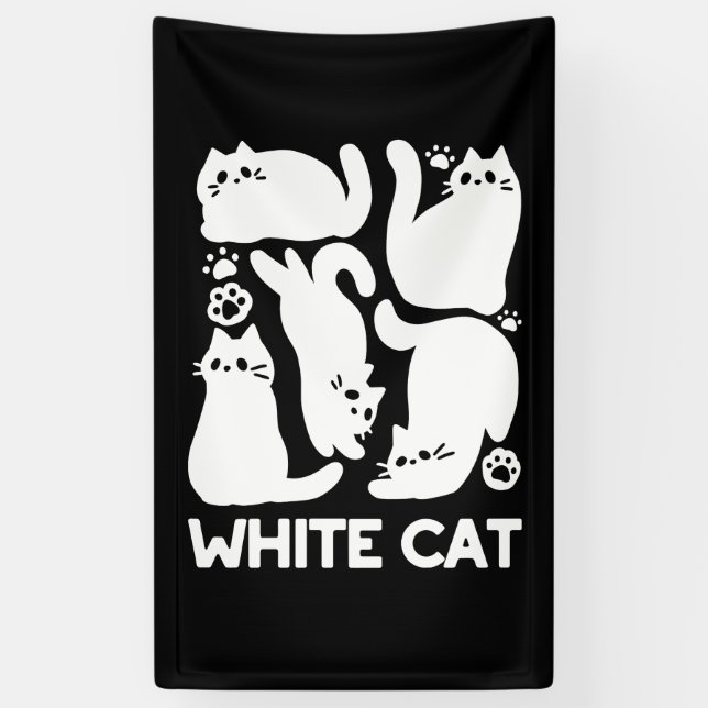 White Kitten Silhouettes - Cute Feline Design Banner (Vertical)