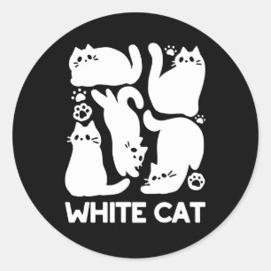 White Kitten Silhouettes - Cute Feline Design Classic Round Sticker