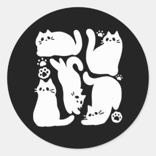 White Kitten Silhouettes - Cute Feline Design Classic Round Sticker