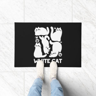 White Kitten Silhouettes - Cute Feline Design Doormat