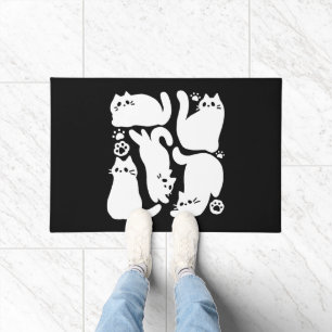 White Kitten Silhouettes - Cute Feline Design Doormat