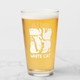 White Kitten Silhouettes - Cute Feline Design Glass