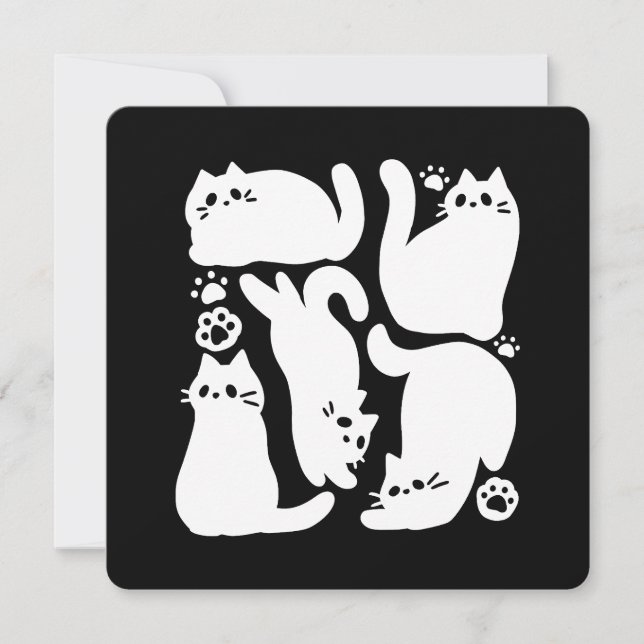 White Kitten Silhouettes - Cute Feline Design Holiday Card (Front)