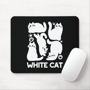 White Kitten Silhouettes - Cute Feline Design Mouse Mat