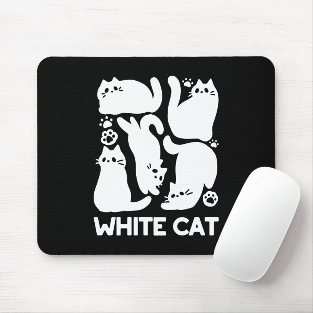 White Kitten Silhouettes - Cute Feline Design Mouse Mat (With Mouse)