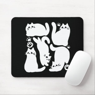 White Kitten Silhouettes - Cute Feline Design Mouse Mat