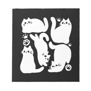 White Kitten Silhouettes - Cute Feline Design Notepad