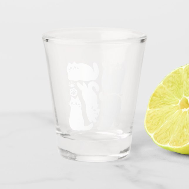 White Kitten Silhouettes - Cute Feline Design Shot Glass (Front)