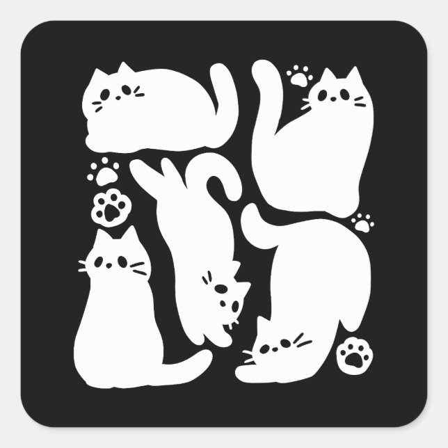 White Kitten Silhouettes - Cute Feline Design Square Sticker (Front)