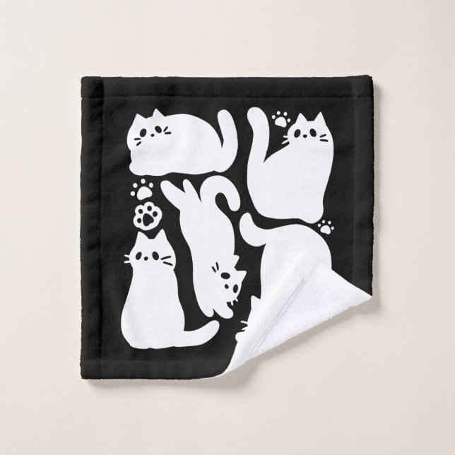 White Kitten Silhouettes - Cute Feline Design Wash Cloth (Wash Cloth)
