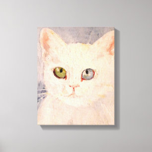 White Kitten with Blue Eye and Green Eye Canvas P Print