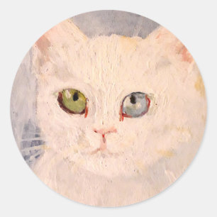 White Kitten with Blue Eye and Green Eye Classic R Round Sticker