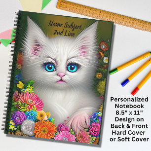 White Kitten With Flowers Notebook