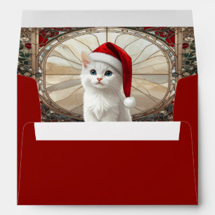 White Kitten with Santa Hat Envelope