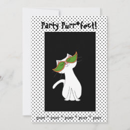 White Kitty Cat Black White Halloween Invitation