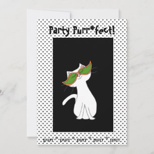 White Kitty Cat Black White Halloween Invitation