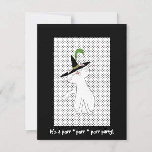 White Kitty Cat Black White Halloween Invitation