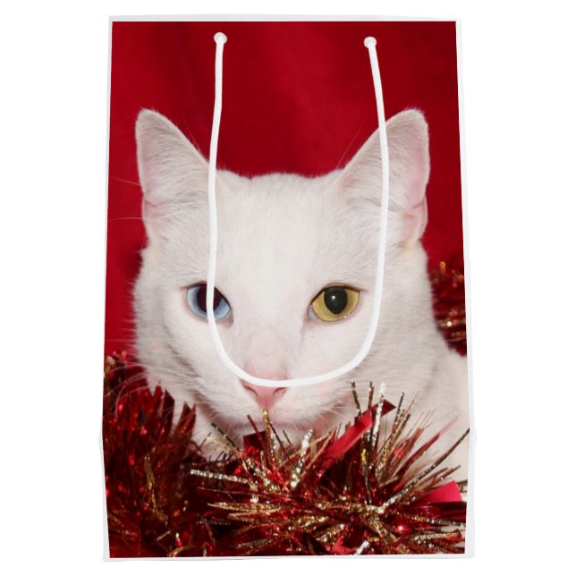 White kitty cat Christmas Medium Gift Bag (Back)
