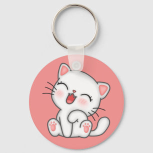 White Kitty Cat Keychain