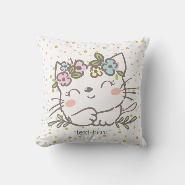 white kitty cat, kitten, animals cushion (Front)