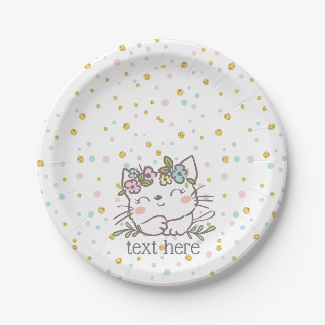 white kitty cat, kitten, animals paper plate (Front)