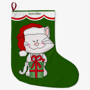 White Kitty Cat Large Christmas Stocking