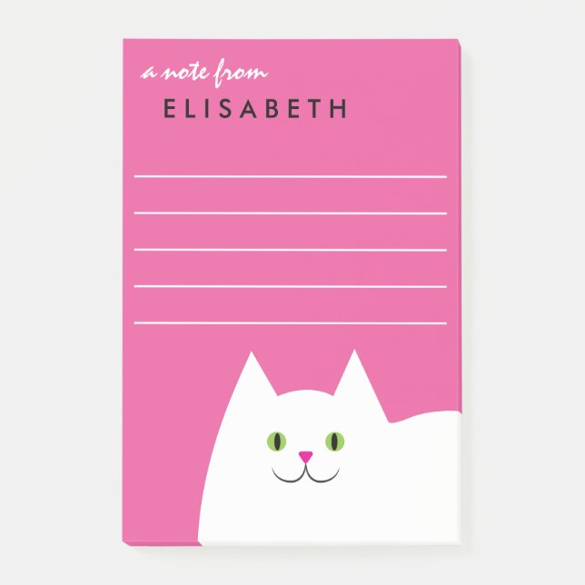 White Kitty Cat Pink Post-it Notes (Front)