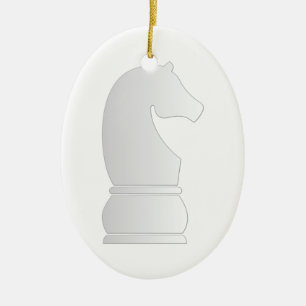 White knight chess piece ceramic tree decoration