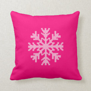 White Knit Snowflake on festive Pink Fushia Cushion