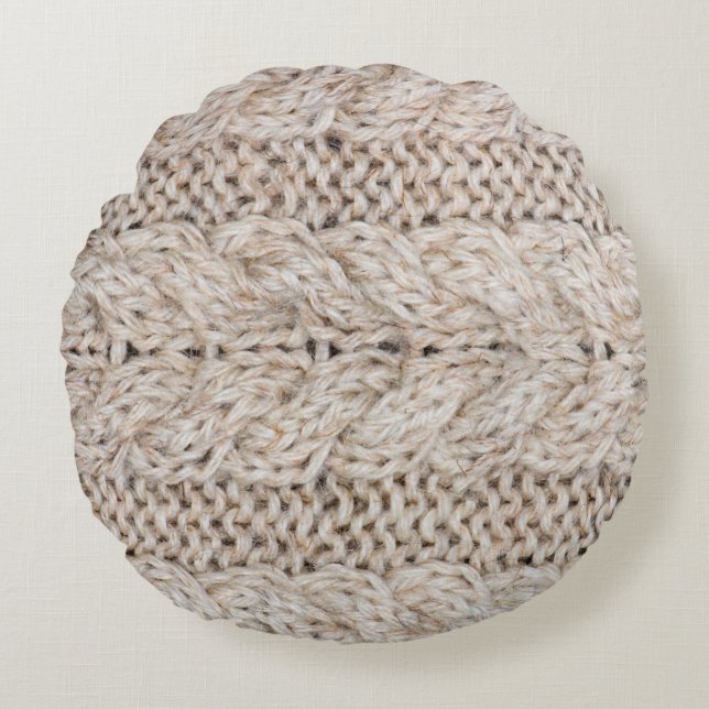 White knitting wool texture background. round cushion (Front)