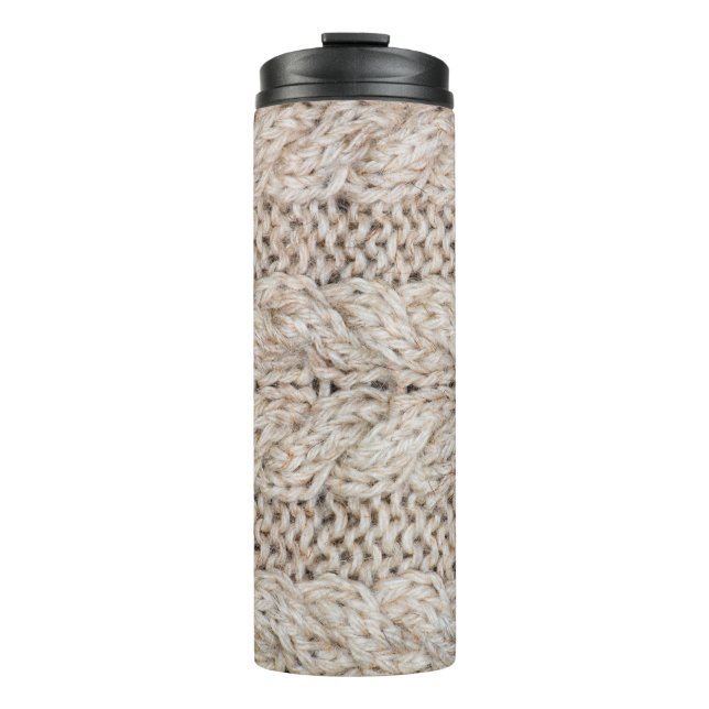 White knitting wool texture background. thermal tumbler (Front)