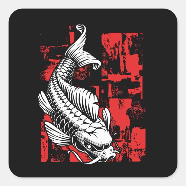 White Koi with red Square Sticker (Front)