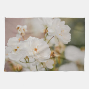 White Korbin Roses Botanical Nature Photograph Tea Towel