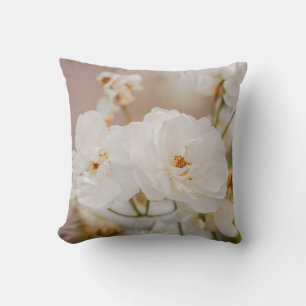 White Korbin Roses Romantic Botanical Floral Photo Cushion