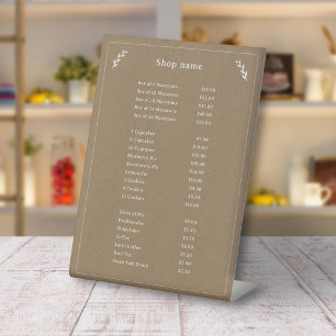 White, Kraft & Rustic Price List Pedestal Sign