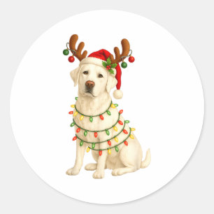 White Lab Christmas Tree Light Pajama Labrador Dog Classic Round Sticker