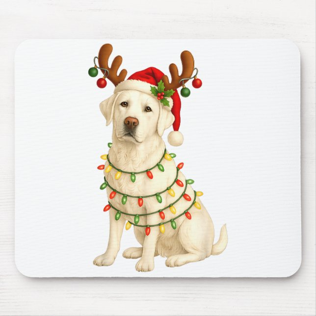 White Lab Christmas Tree Light Pajama Labrador Dog Mouse Mat (Front)