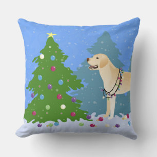 White Lab in the Forest Decorating Christmas Tree Cushion