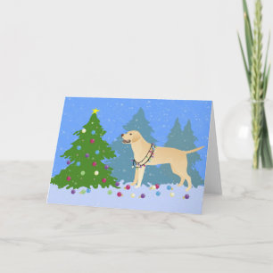 White Lab in the Forest Decorating Christmas Tree Holiday Card