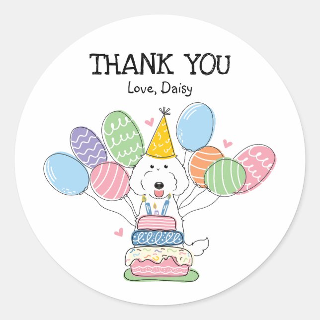 White Labradoodle Birthday Favour Tags Sticker (Front)