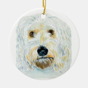 White Labradoodle Ceramic Tree Decoration